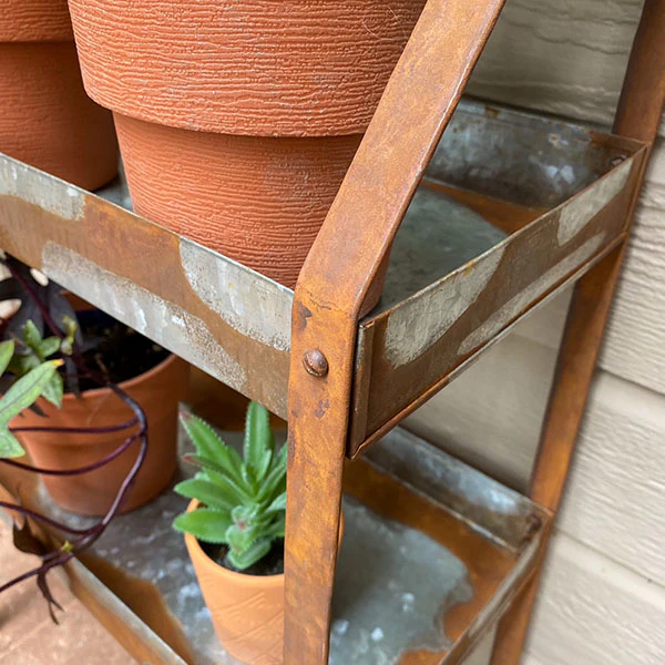 Rusted Finish Three-Tier Potting Shelves