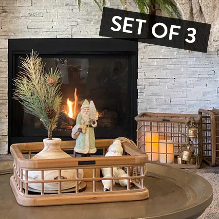 Wood and Bamboo Grid Basket/Trays, Set of 3