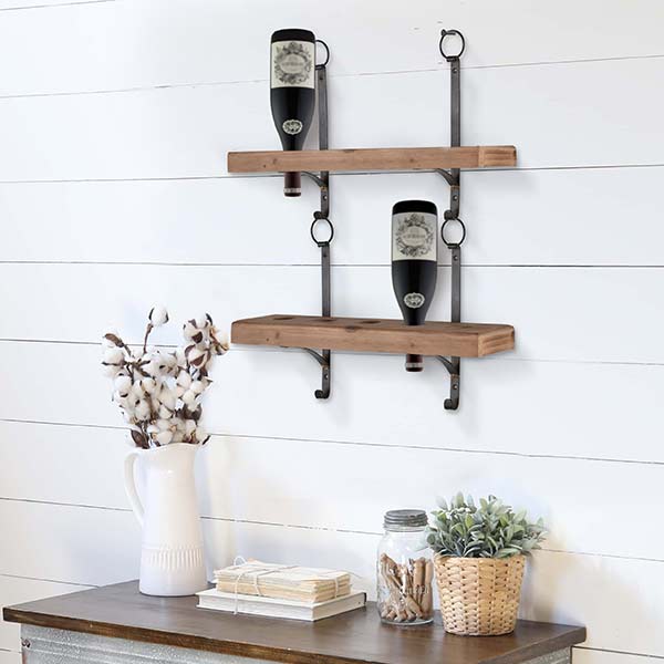 Wall Mounted Open Shelf and Bottle Rack