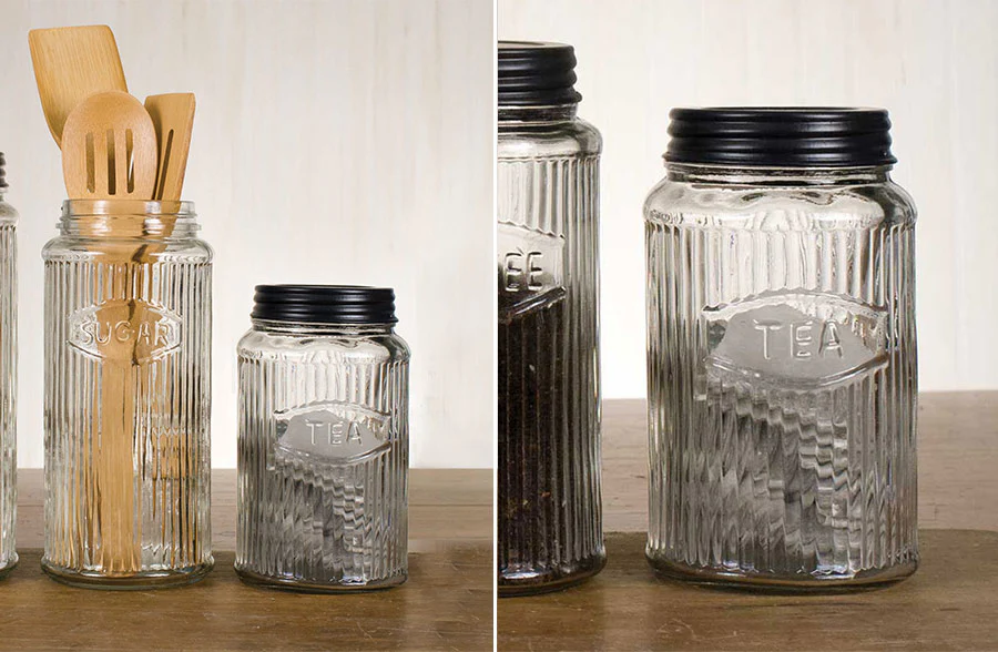 Corrugated Glass Kitchen Canisters, Set of 3