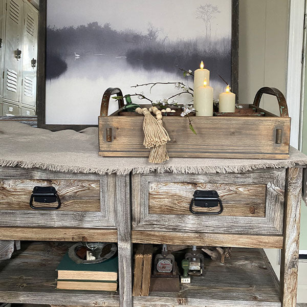 Rusted Patina Southwestern Wood Tray with Handles