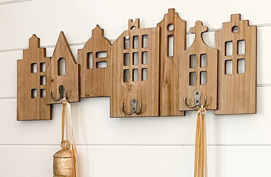 Wooden Houses Skyline Wall Hooks