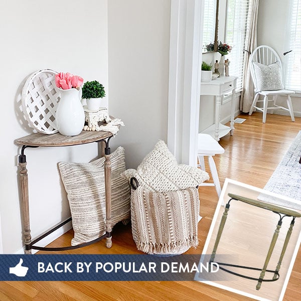 Wooden Half Moon Table with Metal Accents