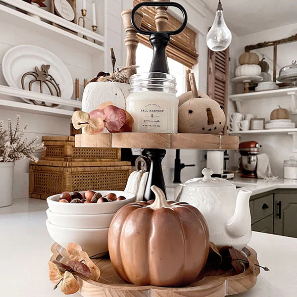 Scalloped Wood Two Tiered Display Tray