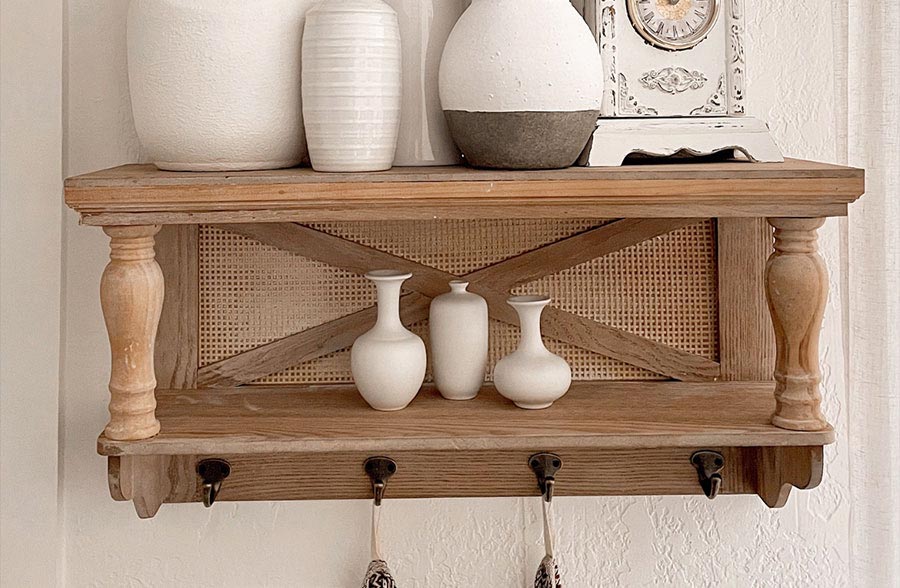 Spindle Wall Shelf with Hooks