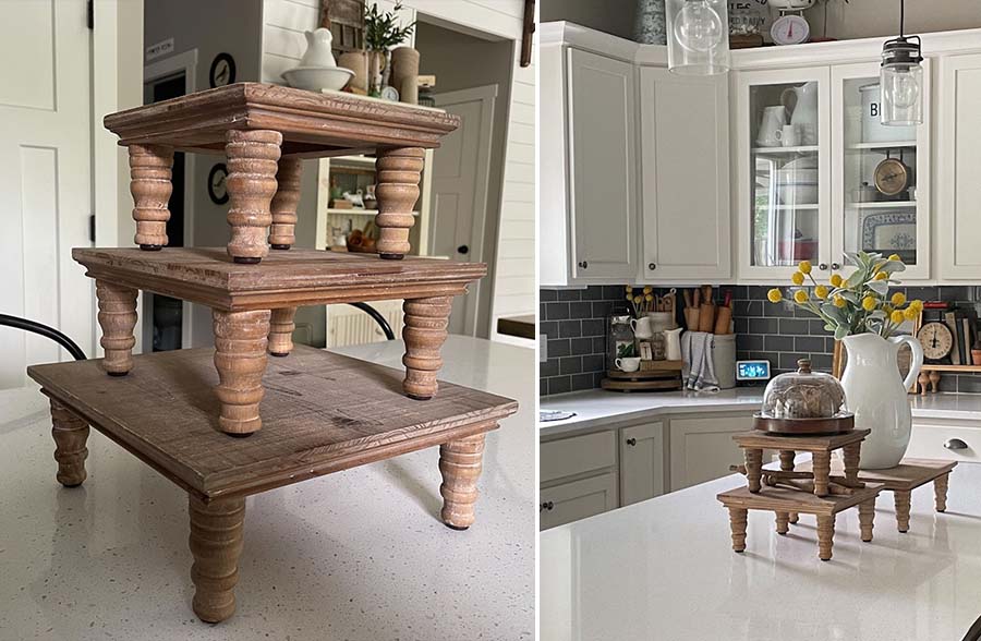 Natural Wood Spindle Risers, Set of 3