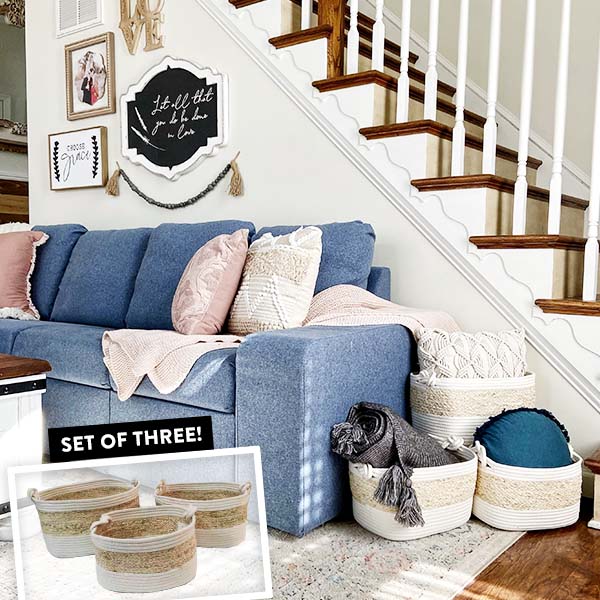 Two-Toned Striped Oval Baskets, Set of 3