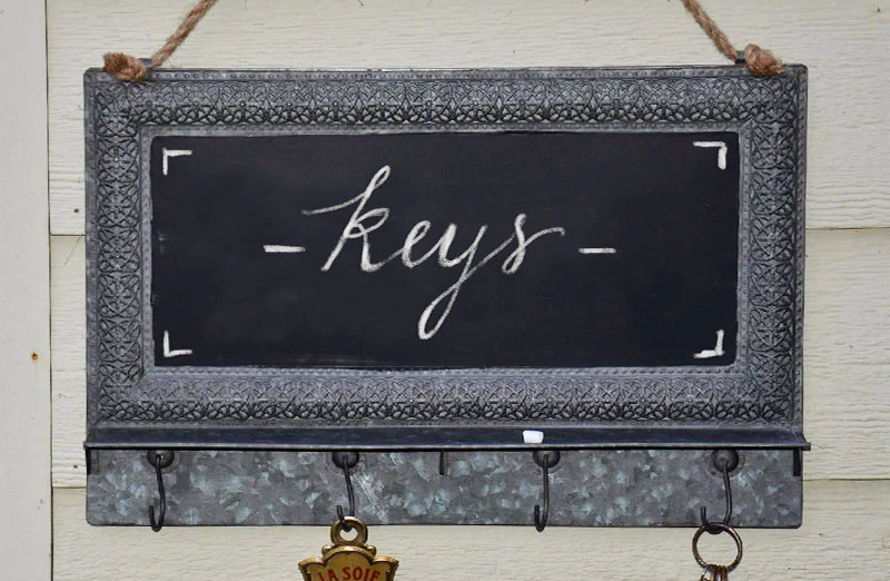 Vintage Framed Chalkboard with Hooks