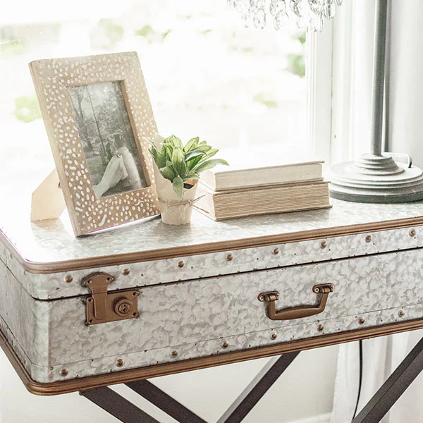 Grey Metal Farmhouse Suitcase Table