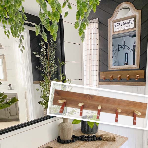 Rustic Wooden Peg and Leather Wall Hooks