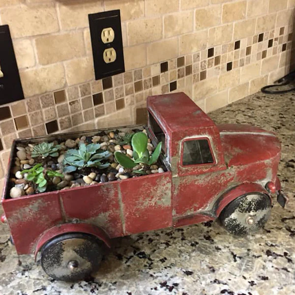 Distressed Metal Antique Finish Red Truck