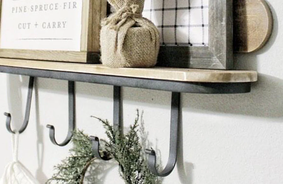 Retro Wood and Metal Sled Wall Shelf