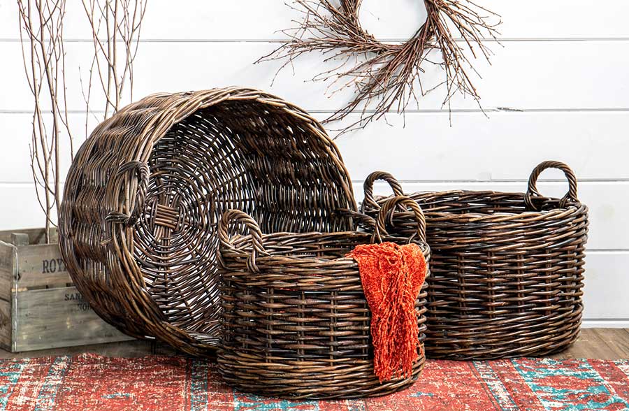 HUUUGE Round Rattan Storage Baskets, Set of 3