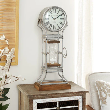 Industrial Standing Clock With Hourglass