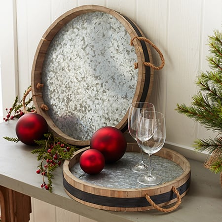 Galvanized Wine Barrel Trays, Set of 2