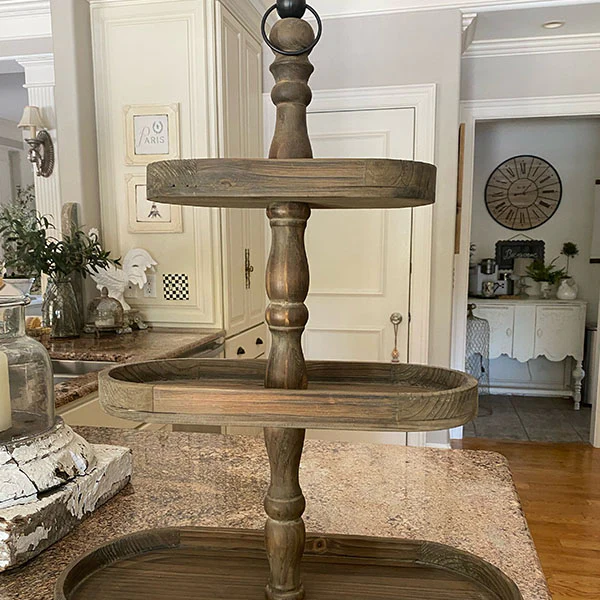 TALL Three Tier Oblong Wooden Tiered Tray