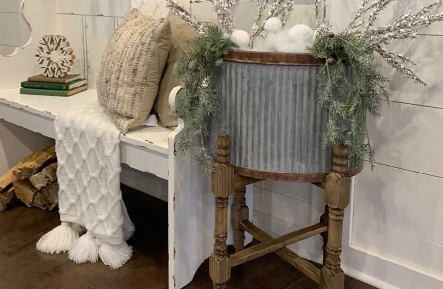 30 Inch High Corrugated Metal Planter and Spindle Stand