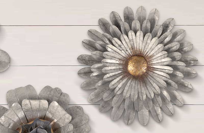 Galvanized Wall Flowers  Set of 3