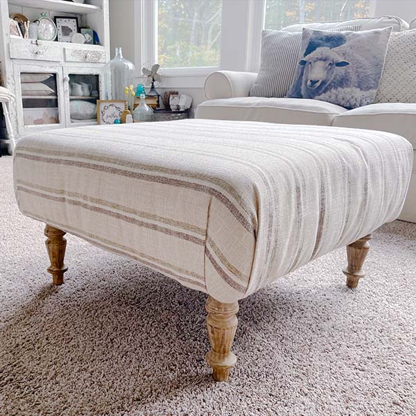 Farmhouse Stripe Fabric Ottoman