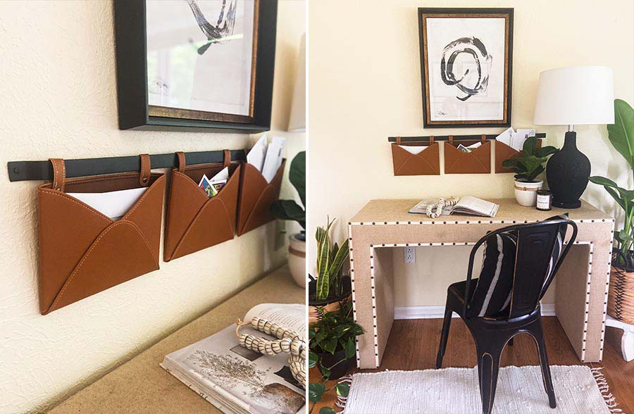 Three Pocket Leather Wall Organizer