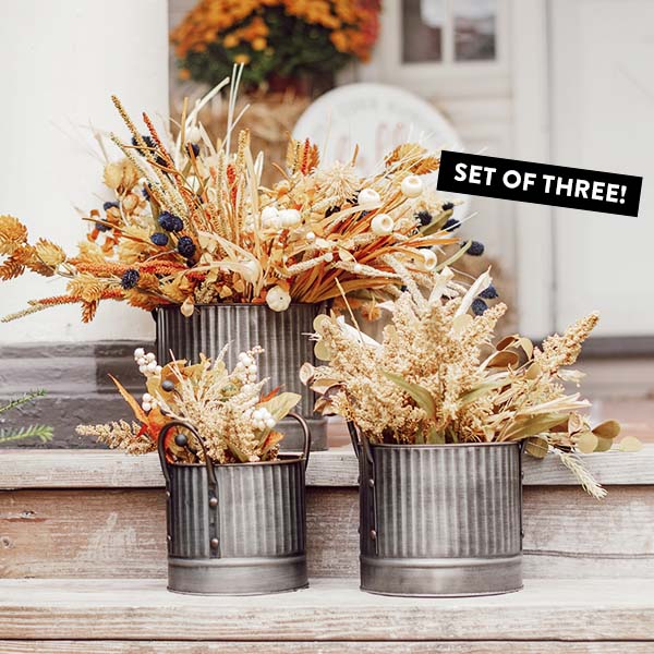 Corrugated Old Metal Pails, Set of 3