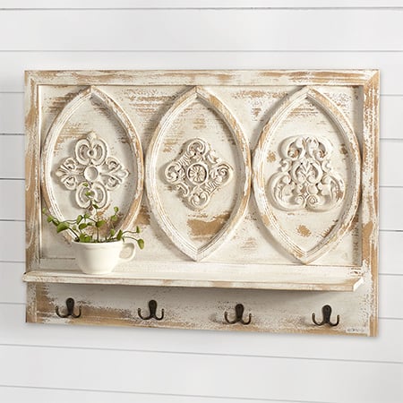 Chippy Wooden Shelf with Hooks