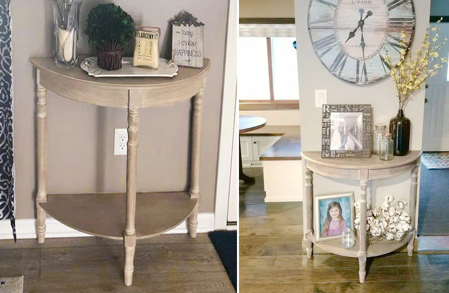 Half Round Wood Taupe Console Table