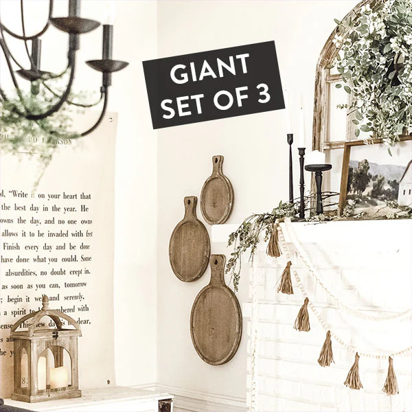 Round Whitewashed Wooden Trays with Handles, Set of 3