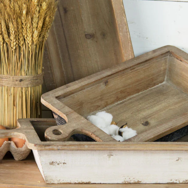 Distressed Wood Dough Bowls, Set of 3