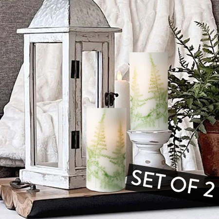 Fern LED Pillar Candles, Set of 2