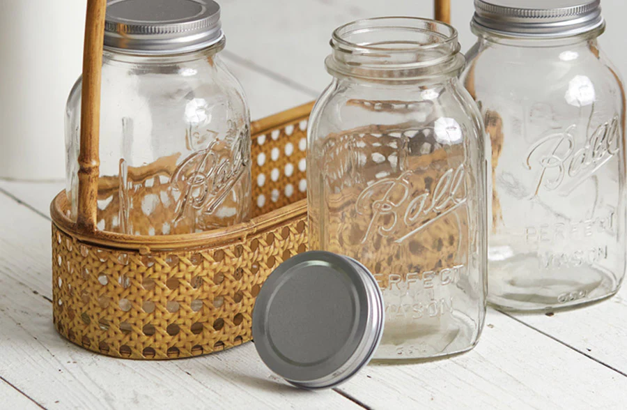 Metal Bamboo Caddy with Mason Jars