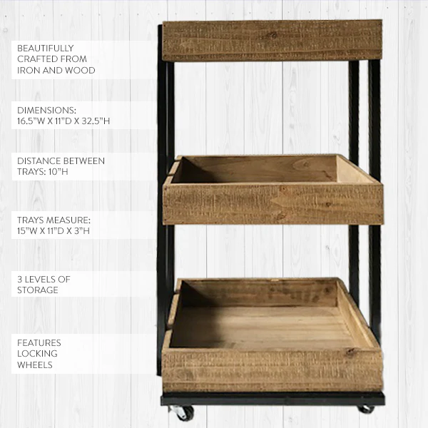 Three Tiered Rolling Farmer's Market Cart