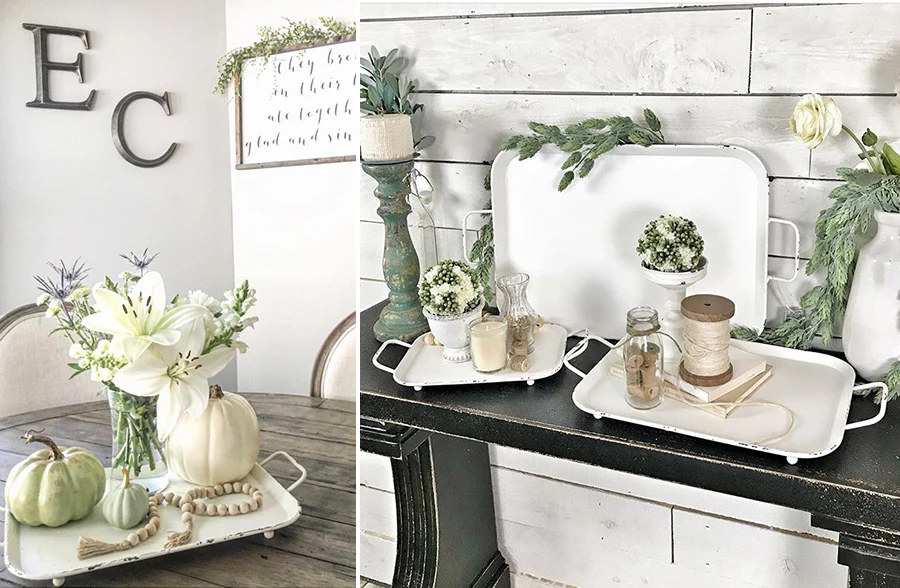 Distressed White Metal Trays, Set of 3