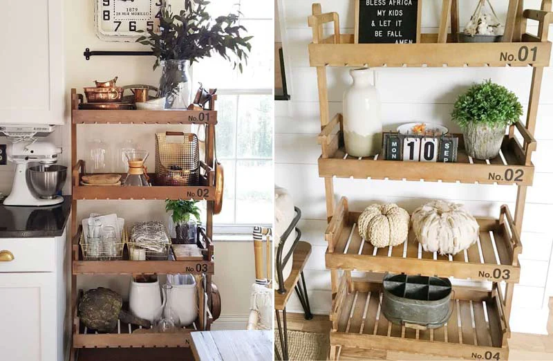 Large Wooden Four Tier Crate Shelf Unit | Urban Farmhouse