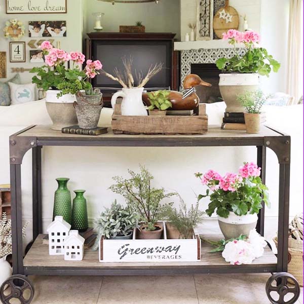 Farmhouse Industrial Rolling Cart Table