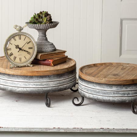 Round Metal Risers with Wooden Tops, Set of 2