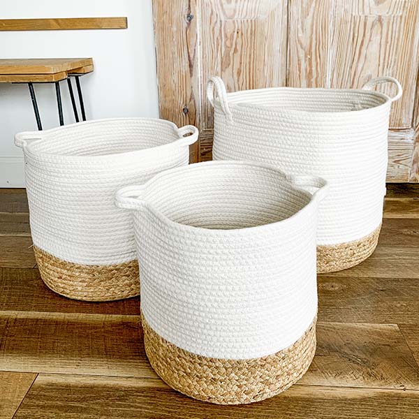 Two-Toned Water Hyacinth Storage Baskets, Set of 3