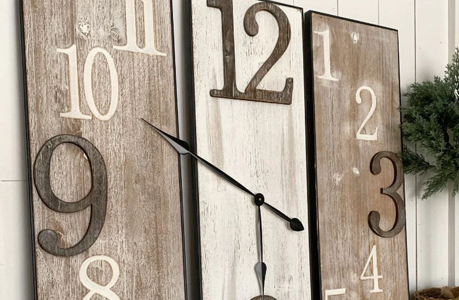 Three Panel Wooden Wall Clock