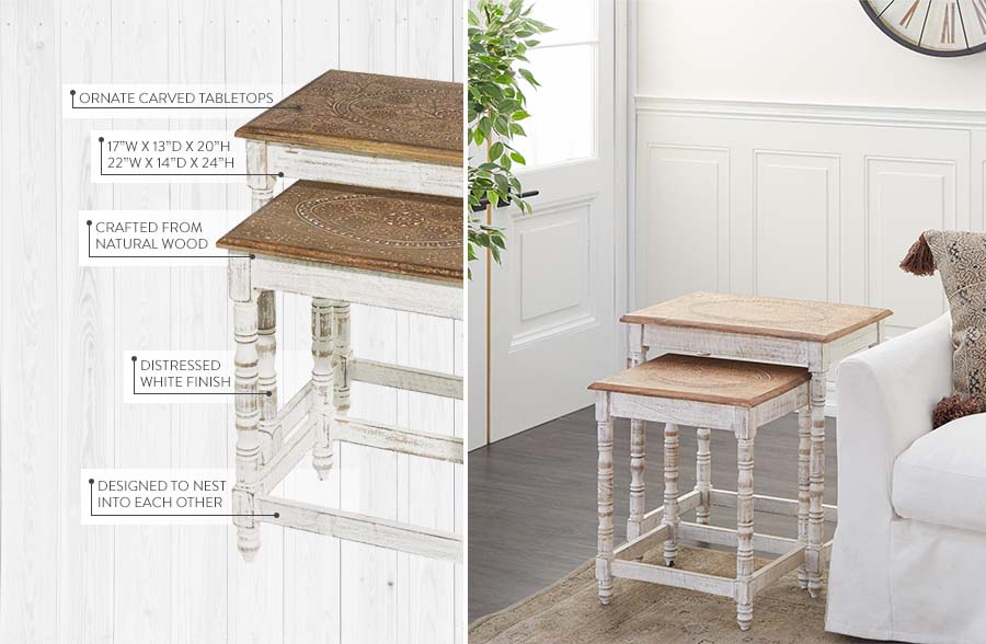 Ornate Wooden Nesting Tables, Set of 2