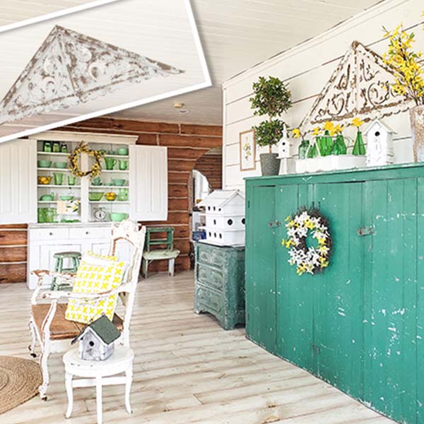 HUGE Distressed White Wood Wall Gable