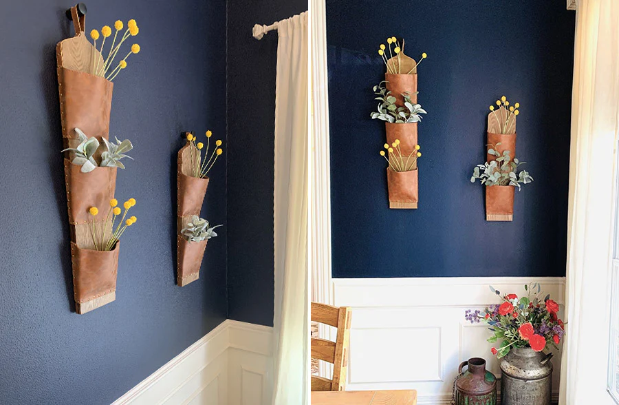 Faux Leather Pocket Wall Cubbies, Set of 3