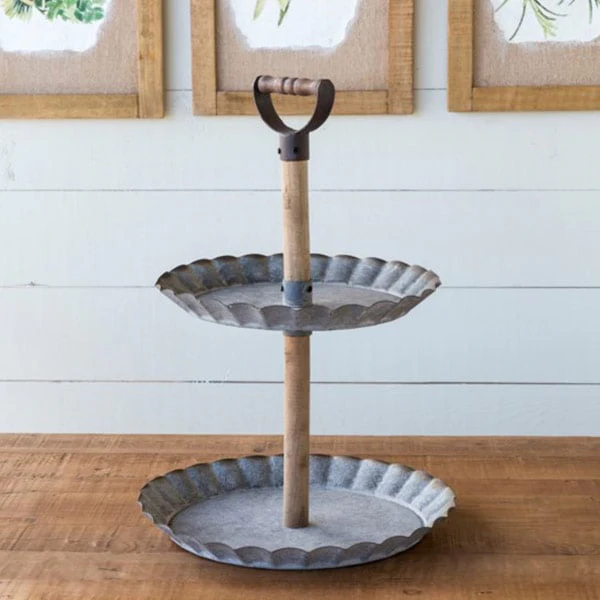 Scalloped Edge Galvanized Tiered Tray
