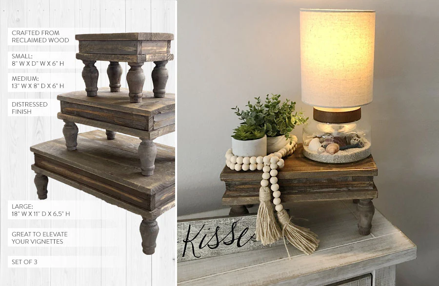 Reclaimed Wood Tabletop Risers, Set of 3