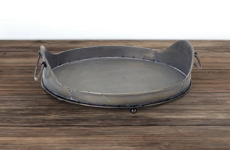Distressed Metal Round Nesting Trays  Set of 2