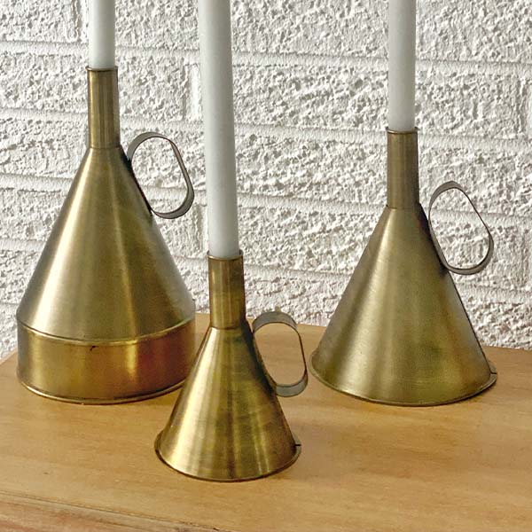 Antique Brass Oil Can Candle Holders, Set of 3