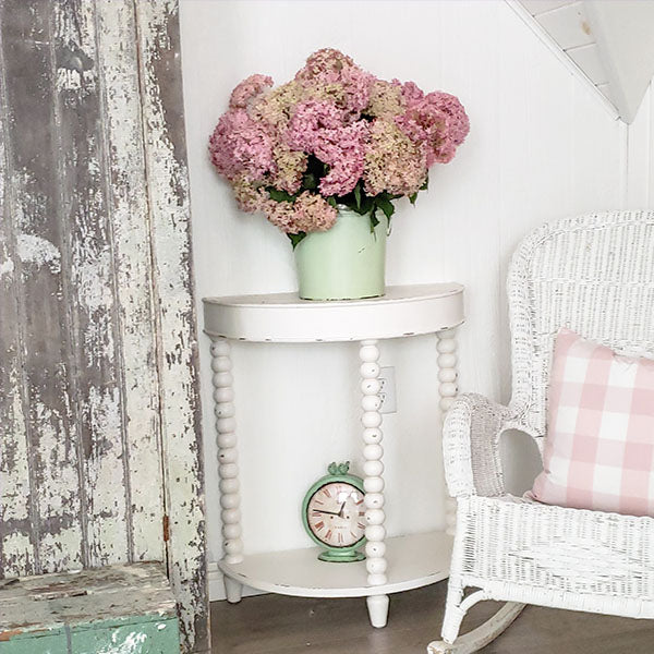 Whitewashed Half-Moon Accent Table