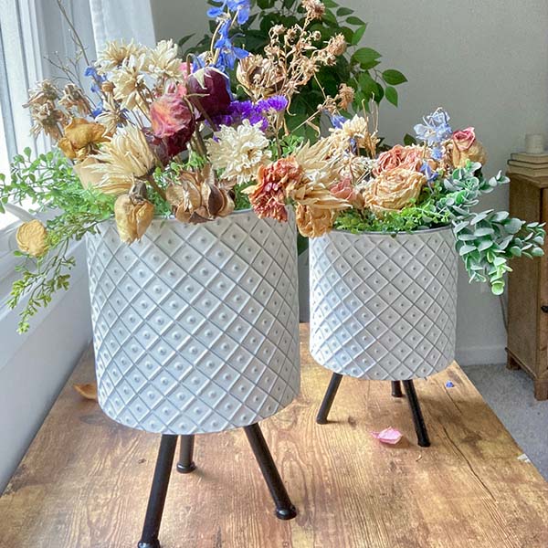 Diamond Cross Metal Planter Stand, Set of 2