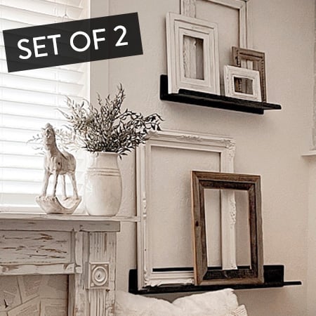 Metal Gunmetal Floating Wall Shelves, Set of 2