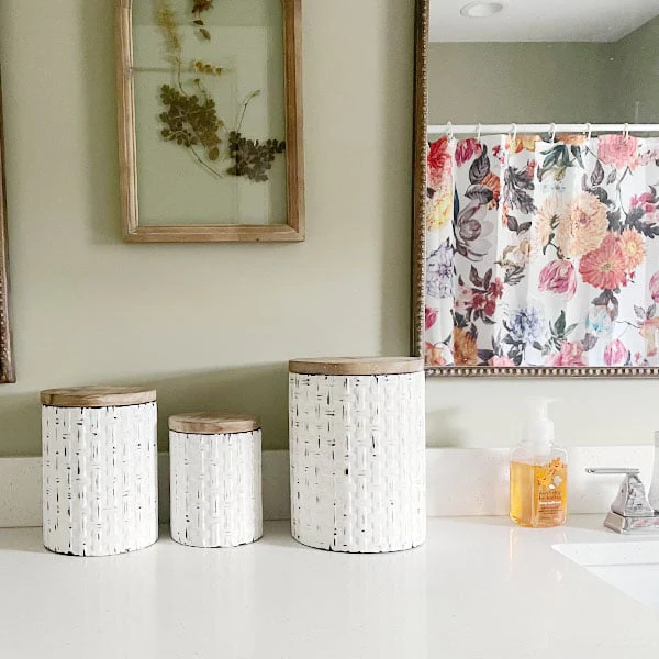 Woven Texture Distressed Canisters with Lids, Set of 3