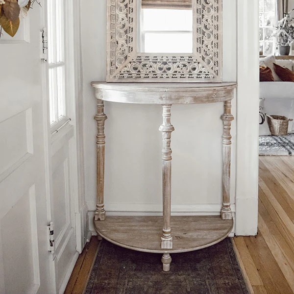Whitewashed Demi Lune Table